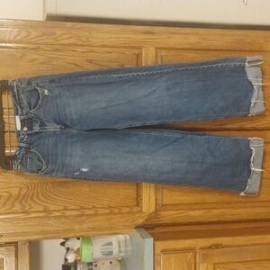 Vervet Blue Wide Leg Fray Cuffed Denim Jeans Size 27 Medium Blue Wash Distressed